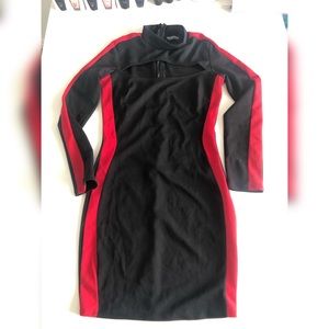 Fashion Nova Black with red stripe dress
